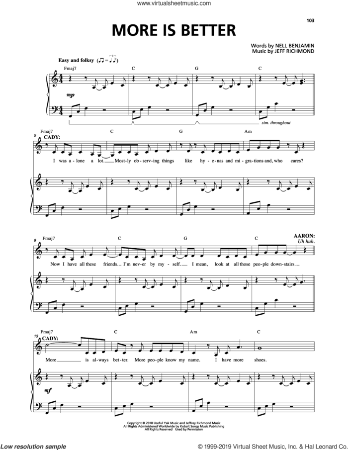 More Is Better (from Mean Girls: The Broadway Musical) sheet music for voice and piano by Nell Benjamin, Jeff Richmond and Jeff Richmond & Nell Benjamin, intermediate skill level