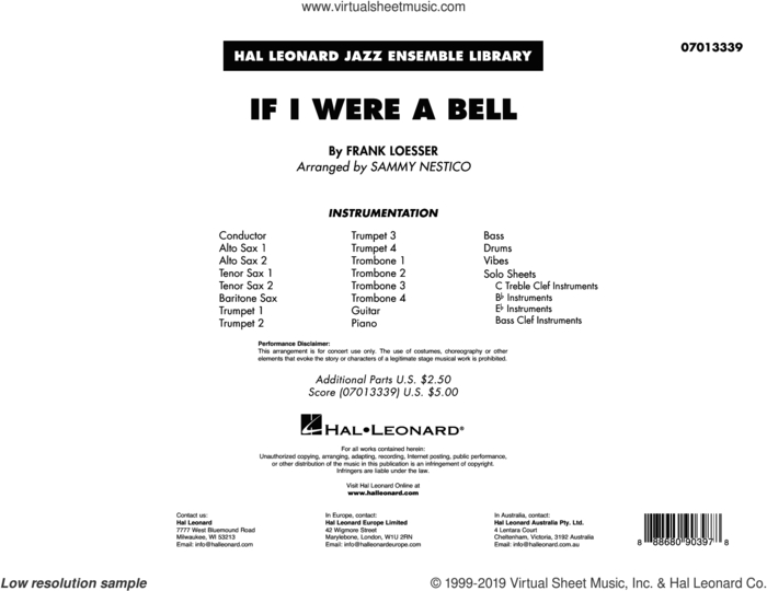 If I Were a Bell (arr. Sammy Nestico) (COMPLETE) sheet music for jazz band by Frank Loesser and Sammy Nestico, intermediate skill level