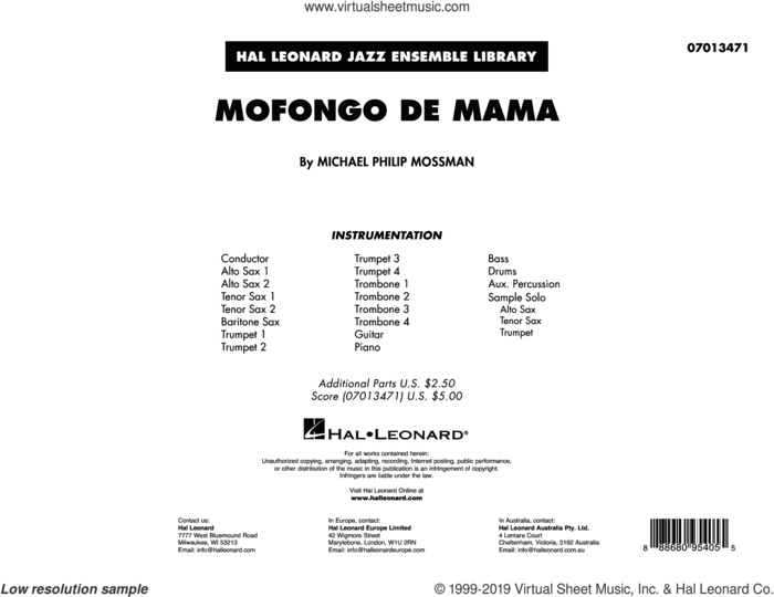 Mofongo De Mama (COMPLETE) sheet music for jazz band by Michael Philip Mossman, intermediate skill level