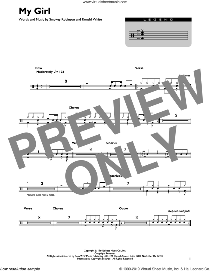 My Girl sheet music for drums (percussions) by The Temptations and Ronald White, intermediate skill level
