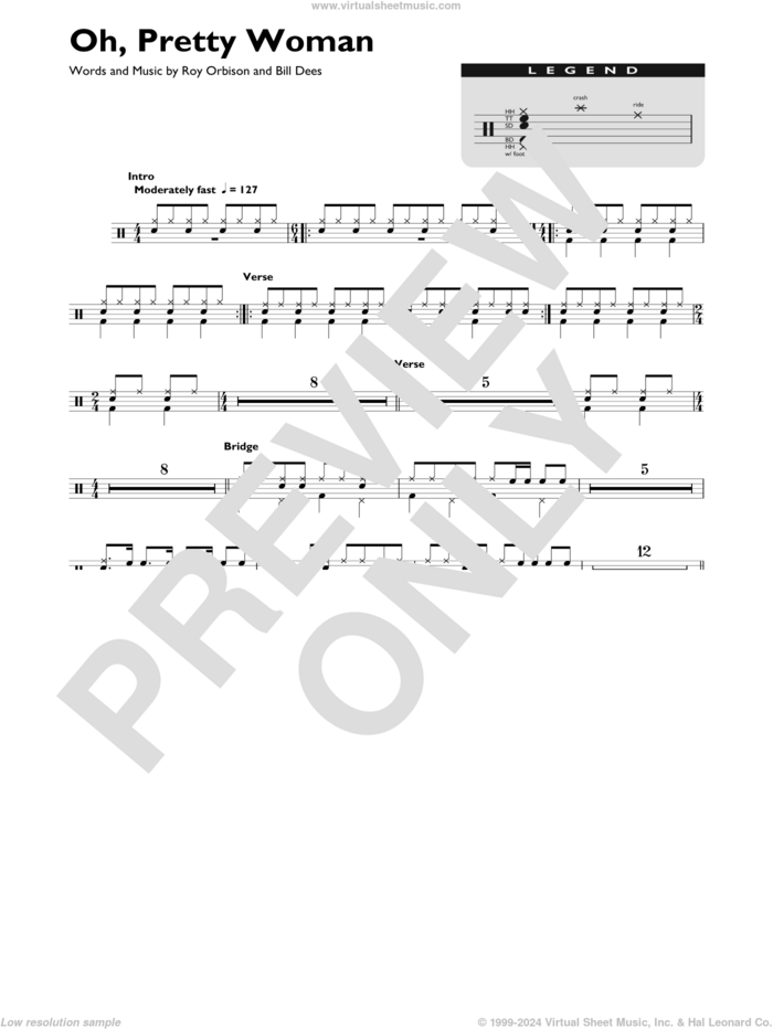 Oh, Pretty Woman sheet music for drums (percussions) by Roy Orbison, Edward Van Halen and Bill Dees, intermediate skill level