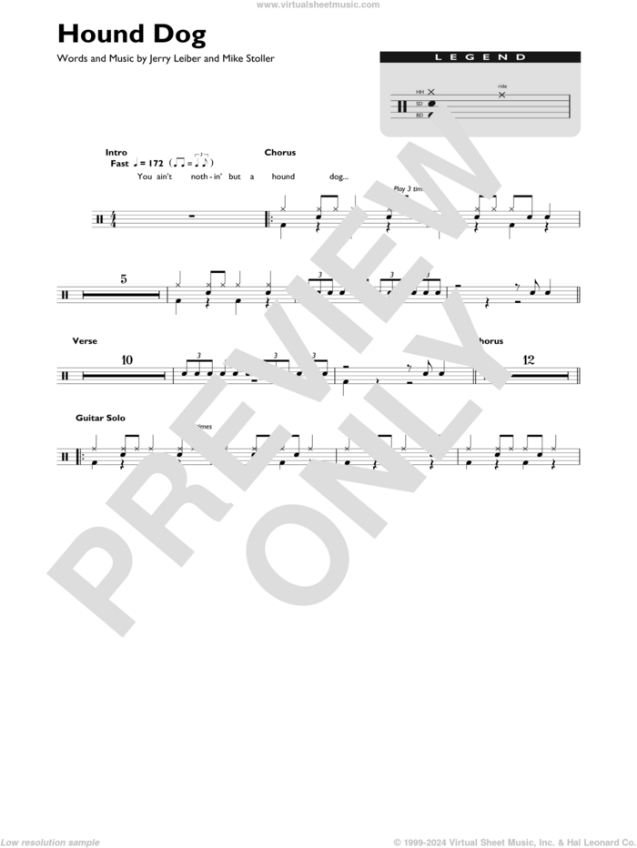 Hound Dog sheet music for drums (percussions) by Elvis Presley, Jerry Leiber and Mike Stoller, intermediate skill level