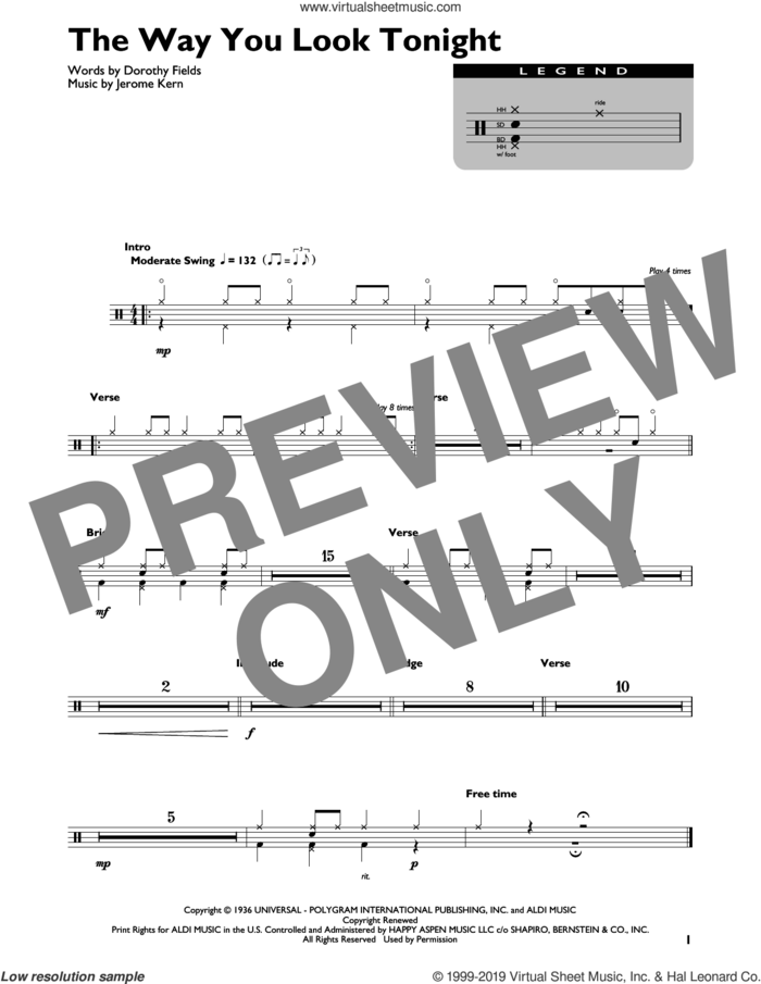 The Way You Look Tonight sheet music for drums (percussions) by Frank Sinatra, Dorothy Fields and Jerome Kern, intermediate skill level