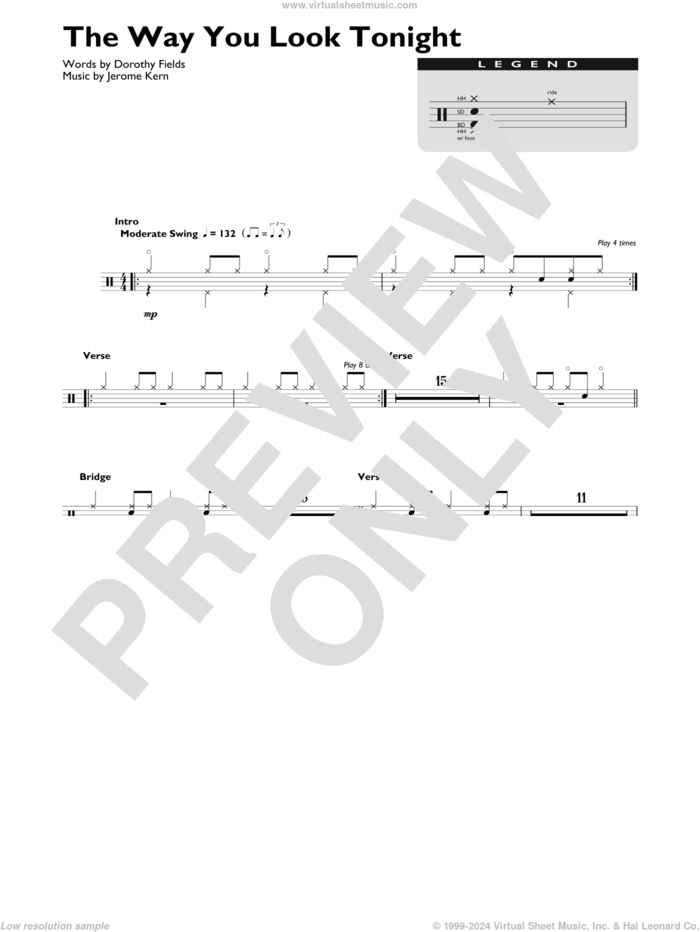 The Way You Look Tonight sheet music for drums (percussions) by Frank Sinatra, Dorothy Fields and Jerome Kern, intermediate skill level