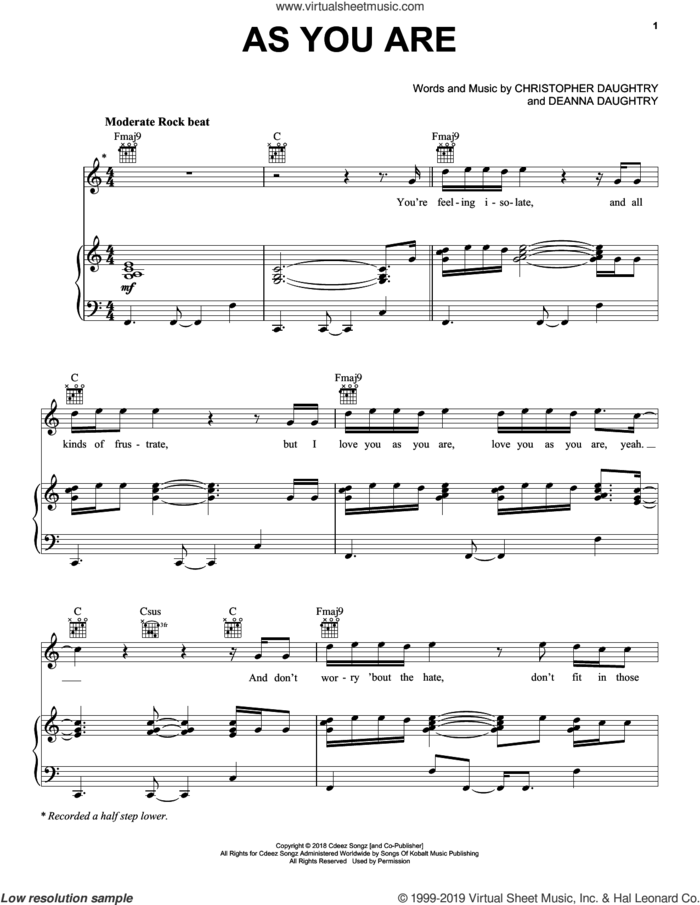 As You Are sheet music for voice, piano or guitar (PDF)