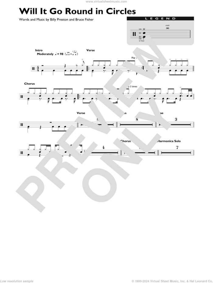 Will It Go Round In Circles sheet music for drums (percussions) by Billy Preston and Bruce Fisher, intermediate skill level