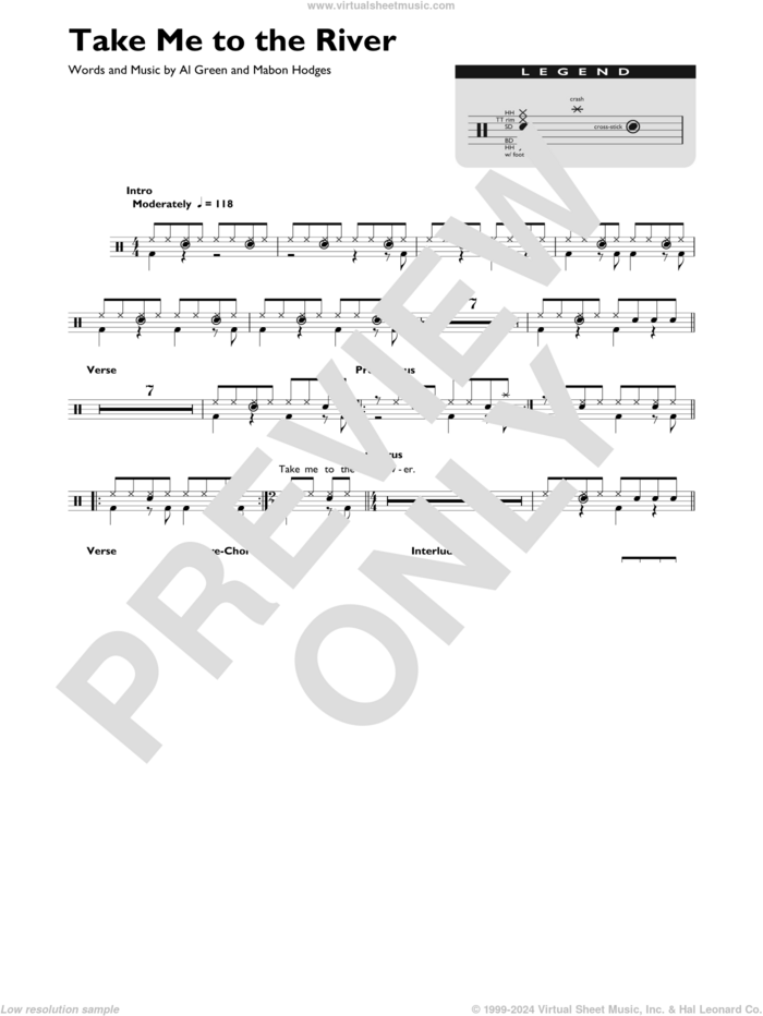 Take Me To The River sheet music for drums (percussions) by Al Green and Mabon Hodges, intermediate skill level