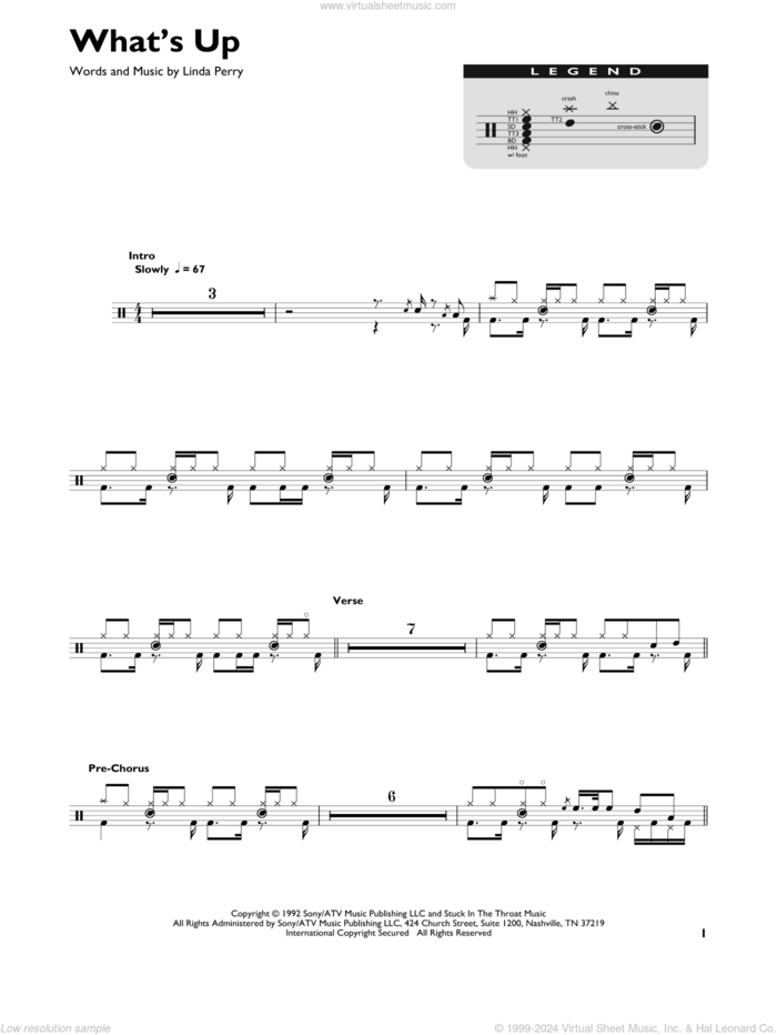 What's Up sheet music for drums (percussions) by 4 Non Blondes and Linda Perry, intermediate skill level