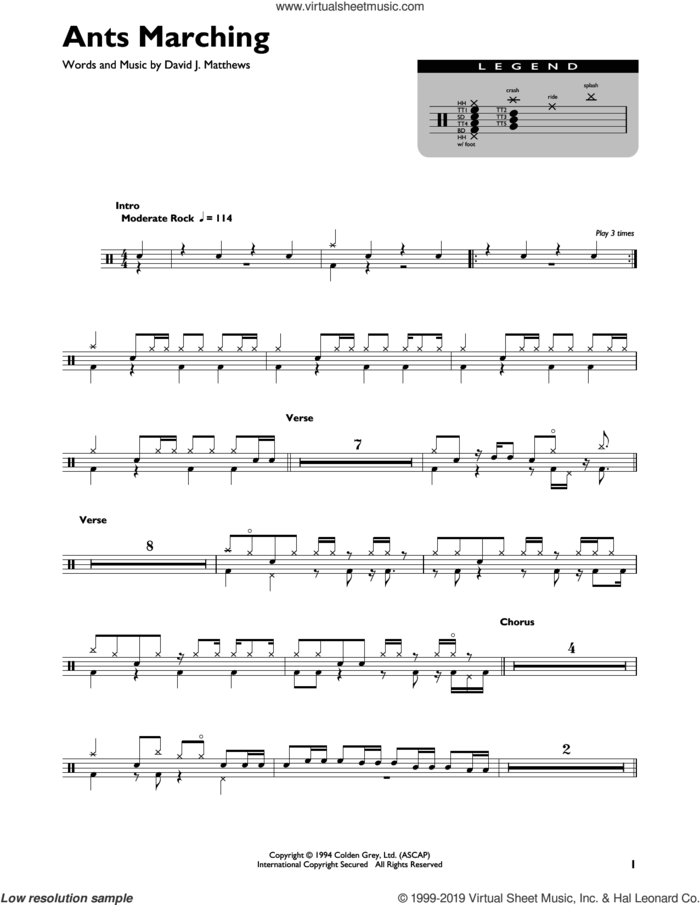 Ants Marching sheet music for drums (percussions) by Dave Matthews Band, intermediate skill level