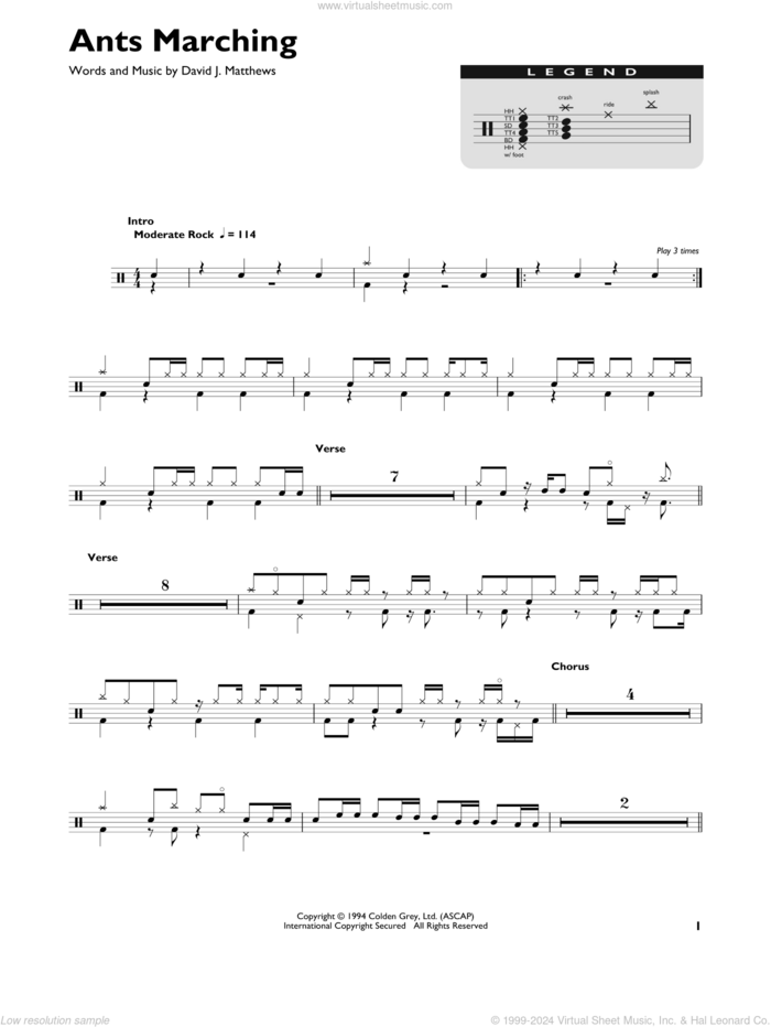 Ants Marching sheet music for drums (percussions) by Dave Matthews Band, intermediate skill level