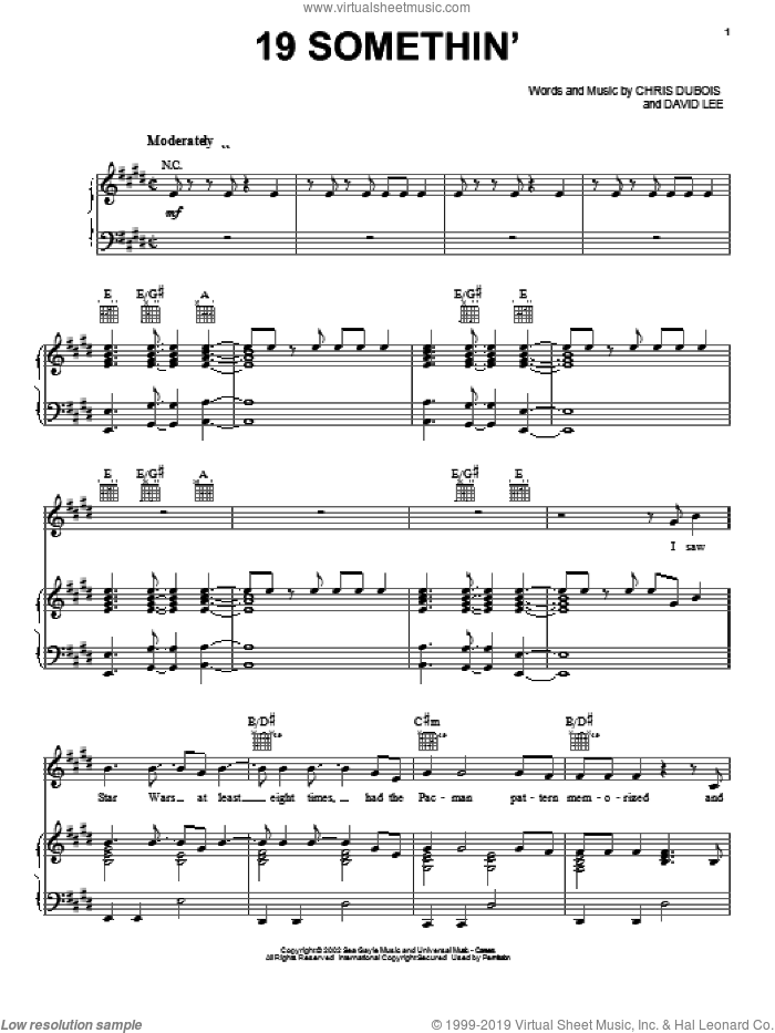 19 Somethin' sheet music for voice, piano or guitar by Mark Wills, Chris DuBois and David Lee, intermediate skill level