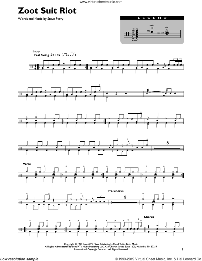 Zoot Suit Riot sheet music for drums (percussions) by Cherry Poppin' Daddies and Steve Perry, intermediate skill level