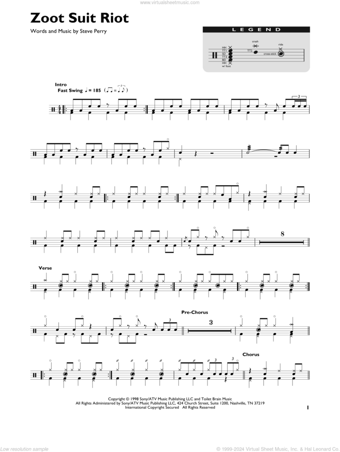 Zoot Suit Riot sheet music for drums (percussions) by Cherry Poppin' Daddies and Steve Perry, intermediate skill level