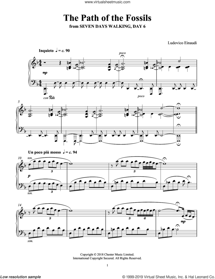 The Path Of The Fossils (from Seven Days Walking: Day 6) sheet music for piano solo by Ludovico Einaudi, classical score, intermediate skill level