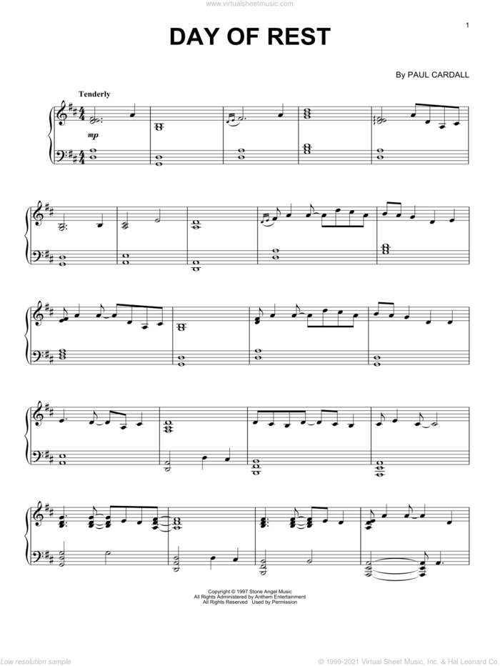 Day Of Rest sheet music for piano solo by Paul Cardall, intermediate skill level