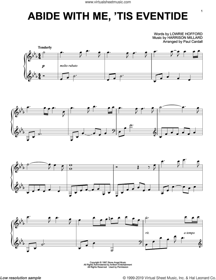 Abide With Me, 'Tis Eventide (arr. Paul Cardall) sheet music for piano solo by Harrison Millard, Paul Cardall and Lowrie Hofford, intermediate skill level
