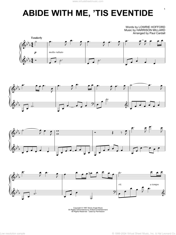 Abide With Me, 'Tis Eventide (arr. Paul Cardall) sheet music for piano solo by Harrison Millard, Paul Cardall and Lowrie Hofford, intermediate skill level