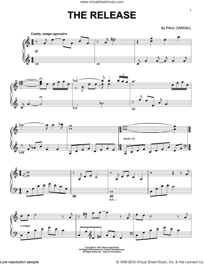 The Release sheet music for piano solo by Paul Cardall, intermediate skill level