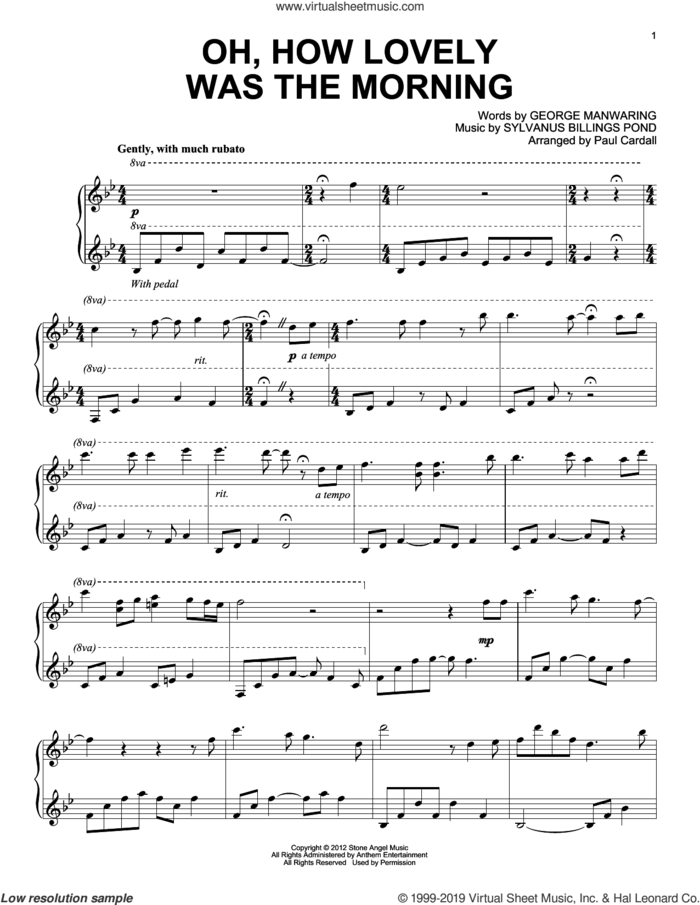 Oh, How Lovely Was The Morning (arr. Paul Cardall) sheet music for piano solo by Sylvanus Billings Pond, Paul Cardall and George Manwaring, intermediate skill level