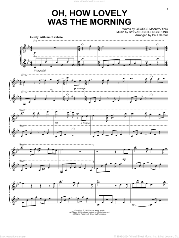 Oh, How Lovely Was The Morning (arr. Paul Cardall) sheet music for piano solo by Sylvanus Billings Pond, Paul Cardall and George Manwaring, intermediate skill level