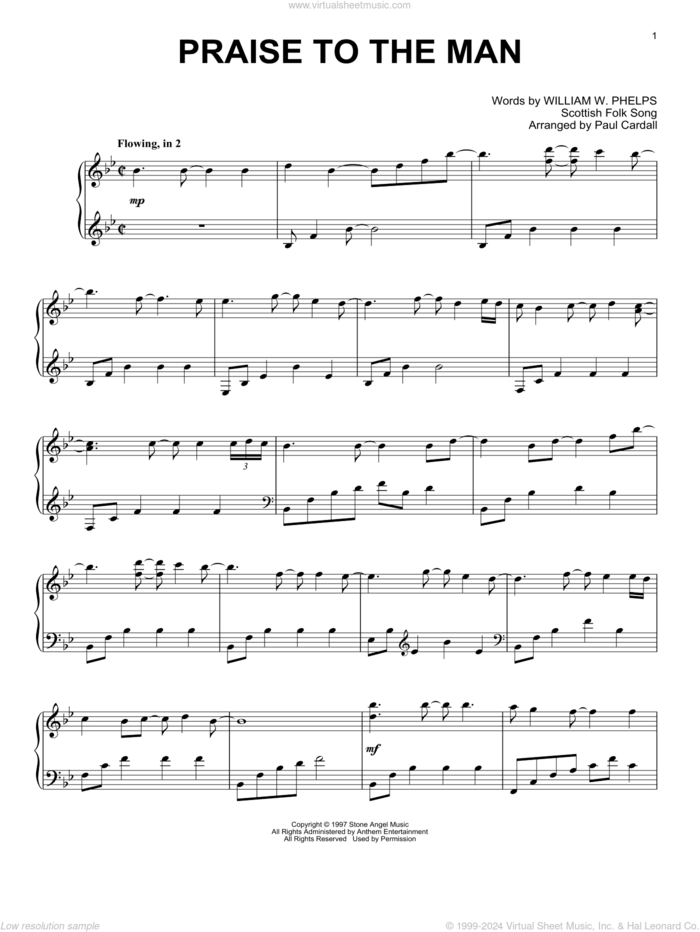 Praise To The Man (arr. Paul Cardall) sheet music for piano solo by Scottish Folk Song, Paul Cardall and William W. Phelps, intermediate skill level