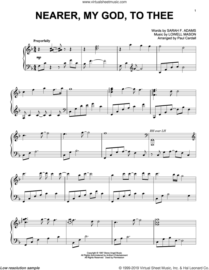 Nearer, My God, To Thee (arr. Paul Cardall) sheet music for piano solo by Lowell Mason, Paul Cardall and Sarah F. Adams, intermediate skill level