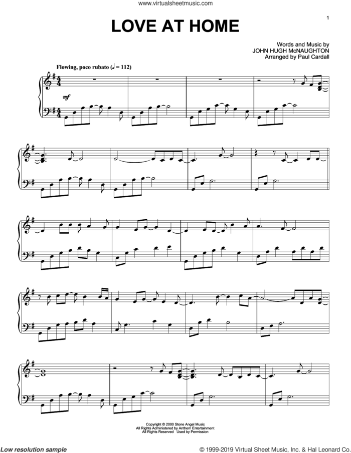 Love At Home (arr. Paul Cardall) sheet music for piano solo by John Hugh McNaughton and Paul Cardall, intermediate skill level