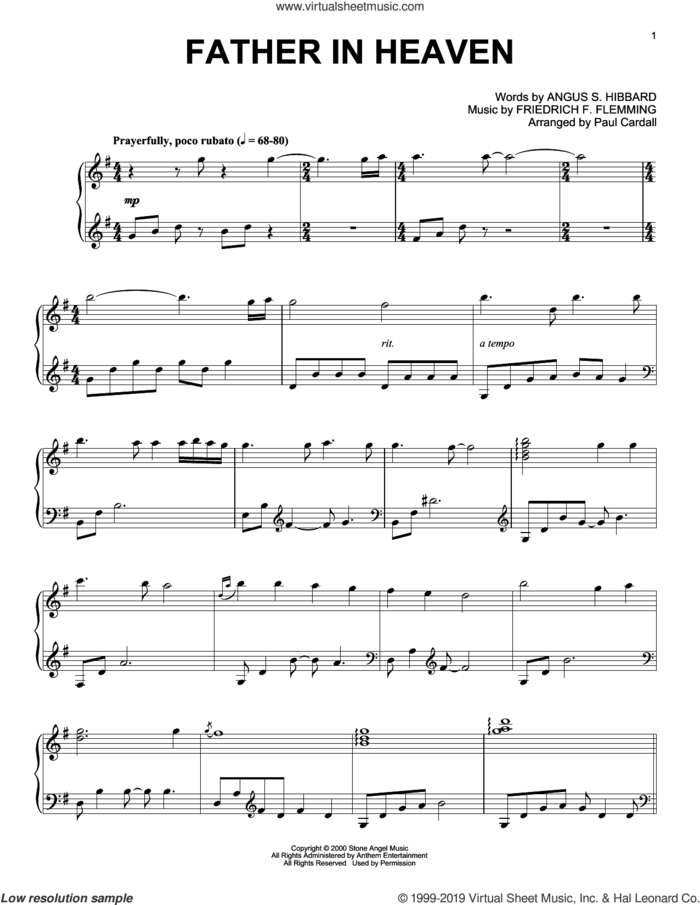 Father In Heaven (arr. Paul Cardall) sheet music for piano solo by Friedrich F. Flemming, Paul Cardall and Angus S. Hibbard, intermediate skill level