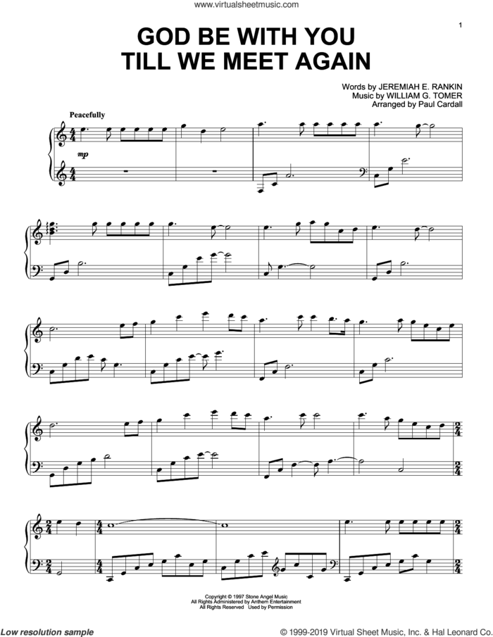 God Be With You Till We Meet Again (arr. Paul Cardall) sheet music for piano solo by Jeremiah E. Rankin, Paul Cardall and William G. Tomer, intermediate skill level