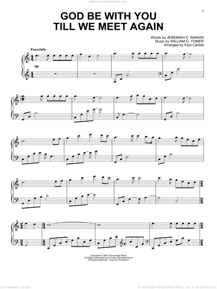 God Be With You Till We Meet Again (arr. Paul Cardall) sheet music for piano solo by Jeremiah E. Rankin, Paul Cardall and William G. Tomer, intermediate skill level