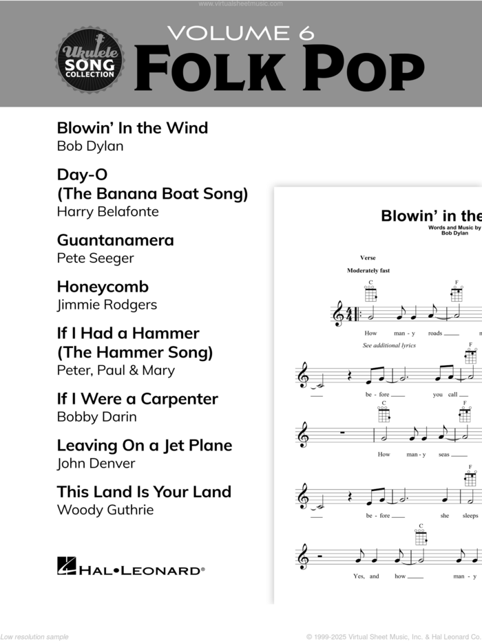 Ukulele Song Collection, Volume 6: Folk Pop sheet music for ukulele solo (collection), easy ukulele (collection)