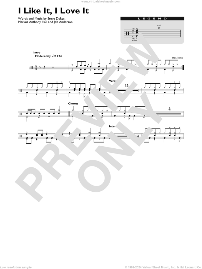 I Like It, I Love It sheet music for drums (percussions) by Tim McGraw, Jeb Anderson, Markus Anthony Hall and Steve Dukes, intermediate skill level