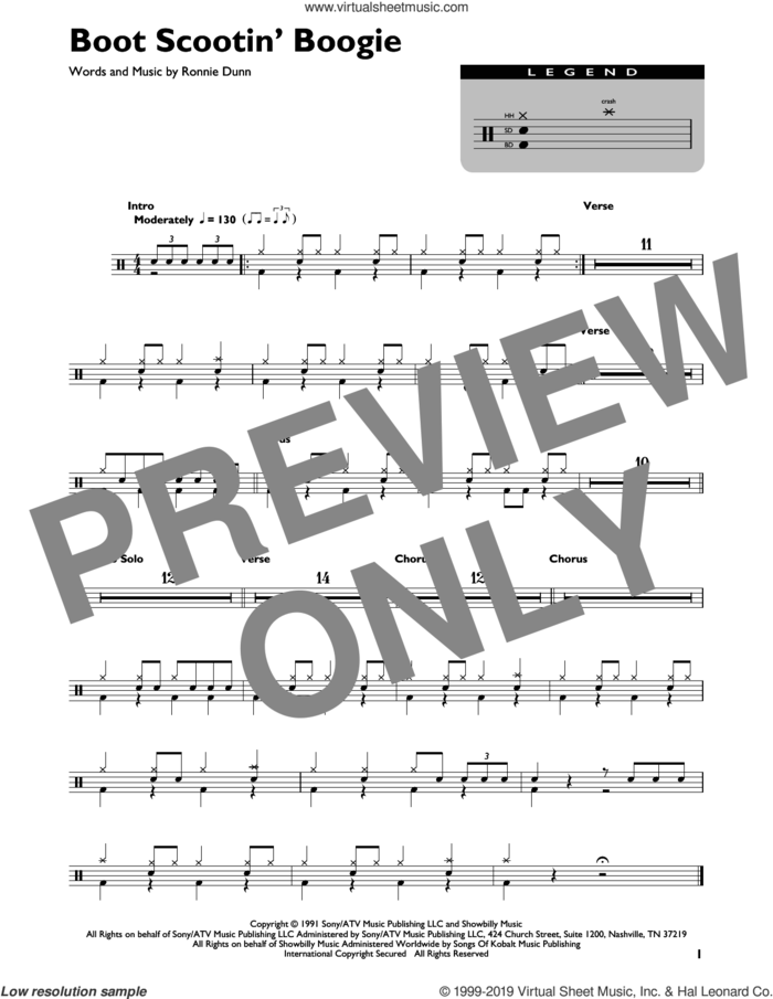 Boot Scootin' Boogie sheet music for drums (percussions) by Brooks & Dunn and Ronnie Dunn, intermediate skill level
