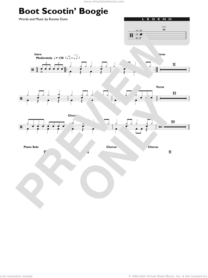 Boot Scootin' Boogie sheet music for drums (percussions) by Brooks & Dunn and Ronnie Dunn, intermediate skill level