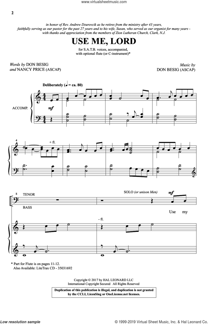 Use Me, Lord sheet music for choir (SATB: soprano, alto, tenor, bass) by Don Besig, Don Besig and Nancy Price and Nancy Price, intermediate skill level
