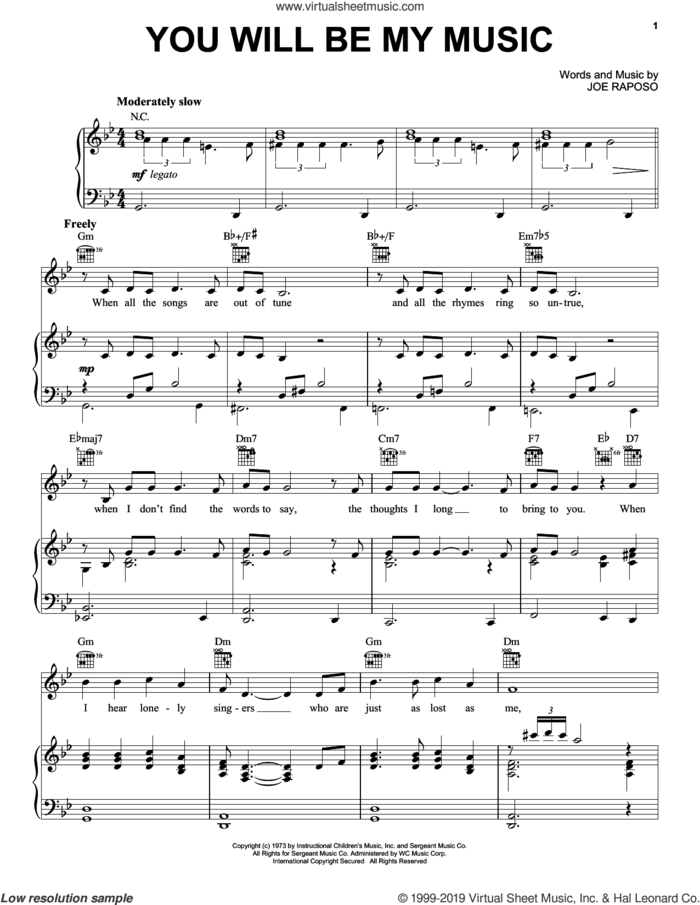 You Will Be My Music sheet music for voice, piano or guitar by Frank Sinatra and Joe Raposo, intermediate skill level