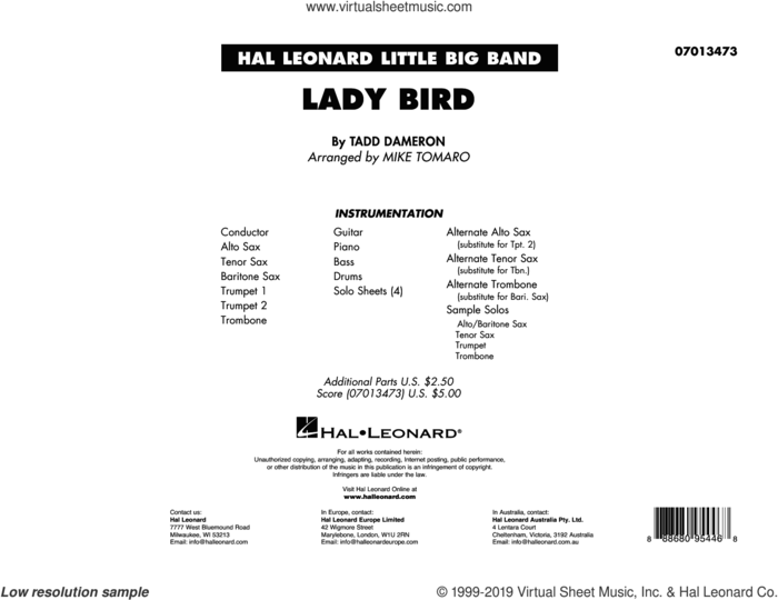 Lady Bird (arr. Mike Tomaro) (COMPLETE) sheet music for jazz band by Miles Davis, Mike Tomaro and Tadd Dameron, intermediate skill level