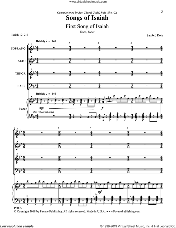 Songs of Isaiah sheet music for choir (SATB: soprano, alto, tenor, bass) by Sanford Dole, intermediate skill level