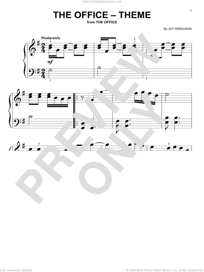 The Office - Theme sheet music for piano solo (big note book) by Jay Ferguson, easy piano (big note book)