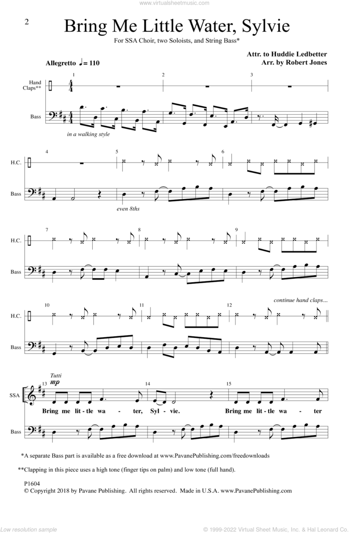 Bring Me Little Water Sylvie sheet music for choir (SSA: soprano, alto) by Huddie Ledbetter, intermediate skill level