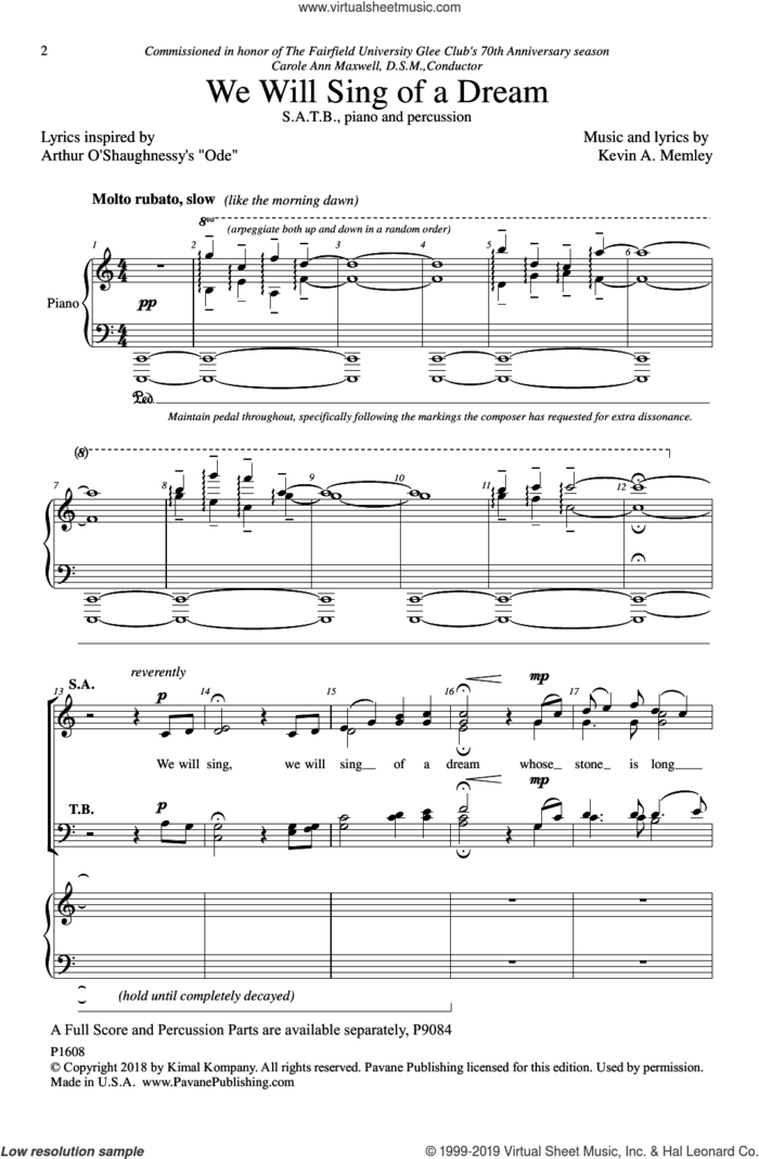We Will Sing Of A Dream sheet music for choir (SATB: soprano, alto, tenor, bass) by Kevin Memley, intermediate skill level