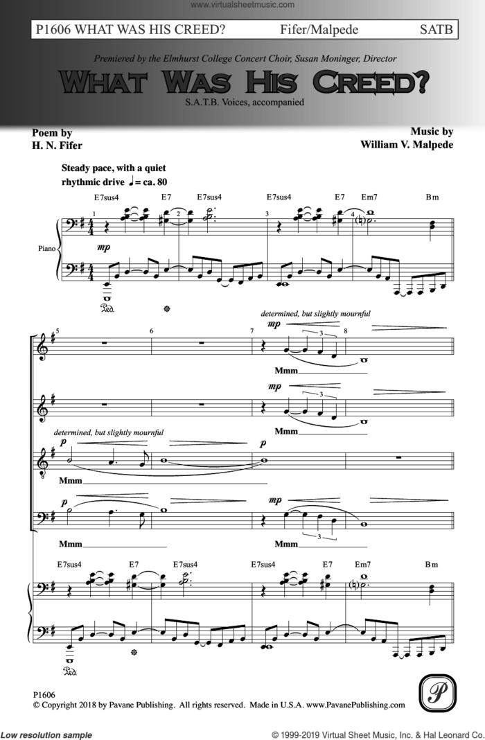 What Was His Creed sheet music for choir (SATB: soprano, alto, tenor, bass) by William Malpede and H.N. Fifer, intermediate skill level