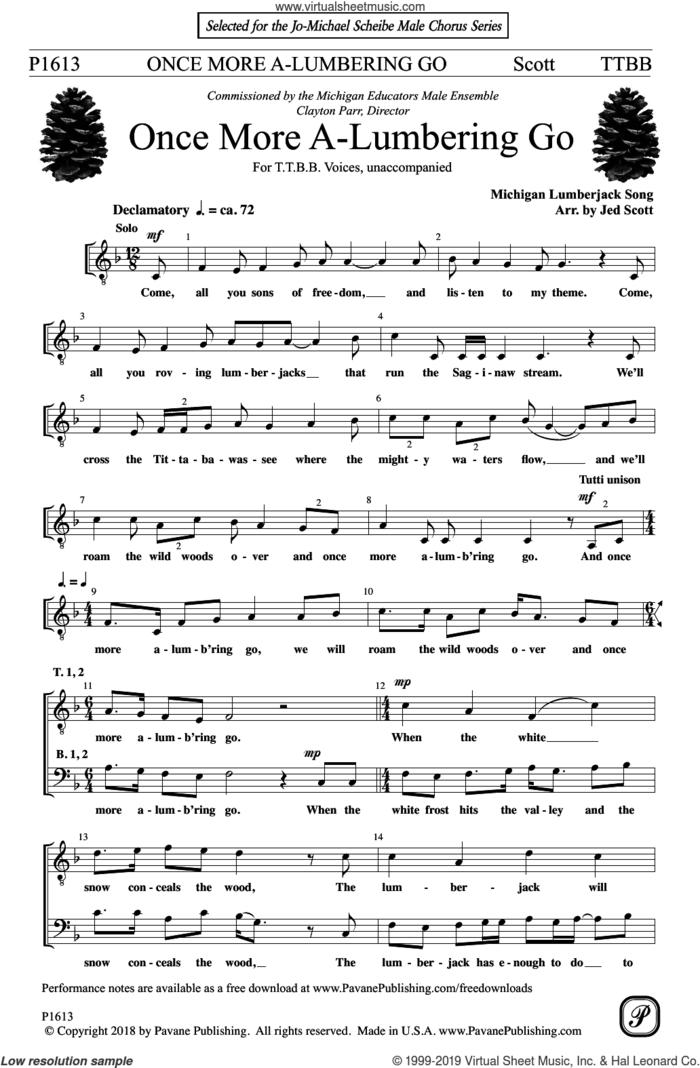 Once More A-Lumbering Go sheet music for choir (TTBB: tenor, bass) by Jed Scott, intermediate skill level