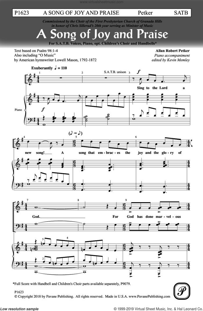A Song Of Joy And Praise sheet music for choir (SATB: soprano, alto, tenor, bass) by Allan Petker, intermediate skill level