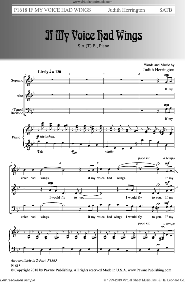 If My Voice Had Wings sheet music for choir (SATB: soprano, alto, tenor, bass) by Judith Herrington, intermediate skill level