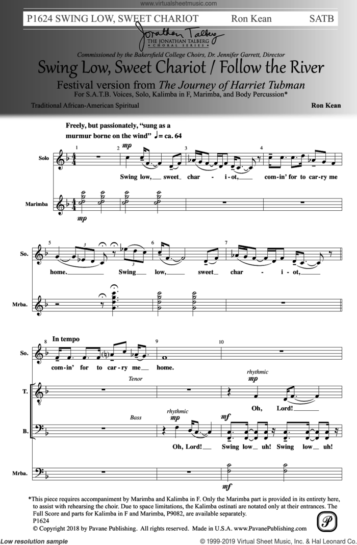 Sing Low, Sweet Chariot / Follow The River sheet music for choir (SATB: soprano, alto, tenor, bass) by Ron Kean, intermediate skill level