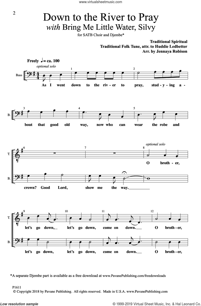 Down To The River To Pray (with Bring Me Little Water, Silvy) (arr. Jennaya Robison) sheet music for choir (SATB: soprano, alto, tenor, bass) by Huddie Ledbetter and Jennaya Robison, intermediate skill level