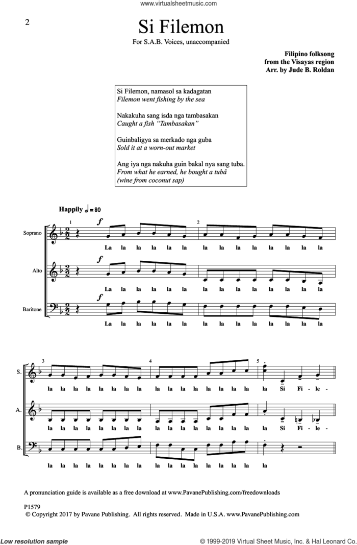 Si Filemon sheet music for choir (SAB: soprano, alto, bass) by Jude B. Roldan, intermediate skill level