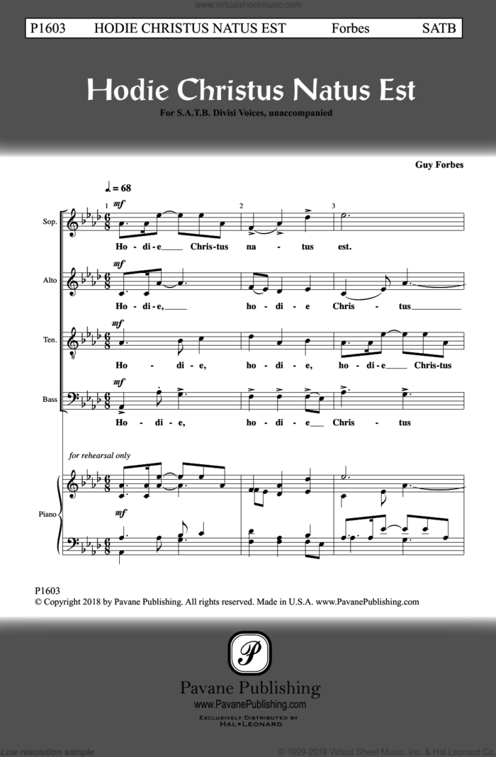 Hodie Christus Natus Est sheet music for choir (SATB: soprano, alto, tenor, bass) by Guy Forbes, intermediate skill level