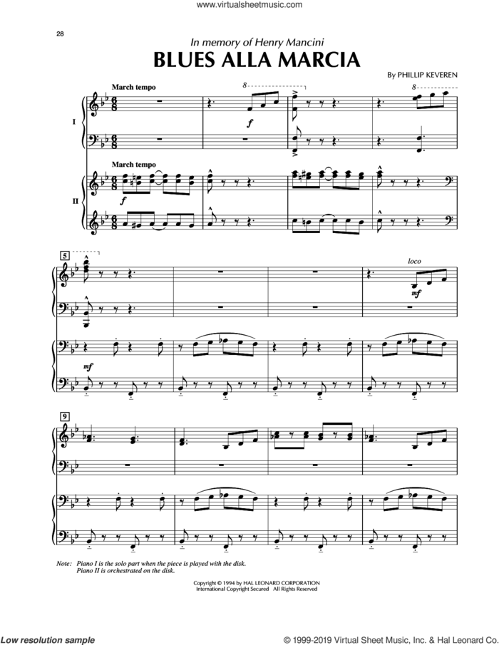 Blues Alla Marcia (from Presto Scherzo) (for 2 pianos) sheet music for piano four hands by Phillip Keveren, classical score, intermediate skill level